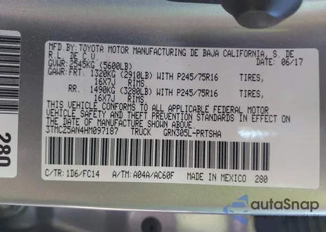 2017 Toyota Tacoma Dbl Cab/Sr/Trdspt/Or/Pro из США, поврежденный, VIN 3TMCZ5AN4HM097187